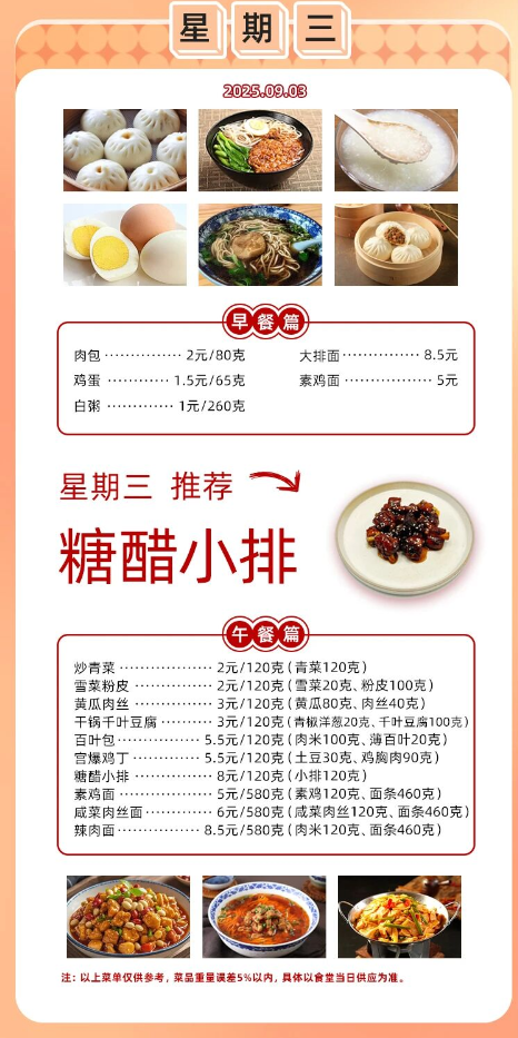 2025学年第一学期第一周菜单