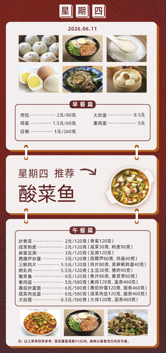 2025学年第二学期第十五周菜单